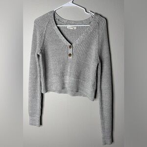 Aeropostale Gray Ribbed Henley Blouse